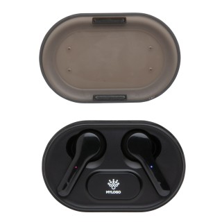 Auriculares inalámbricos promocionalesTWS con logotipo iluminado en estuche de carga